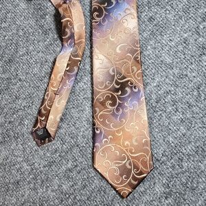 Van Heusen Mens Silk Tie Brown Blue Abstract Swirl Pattern